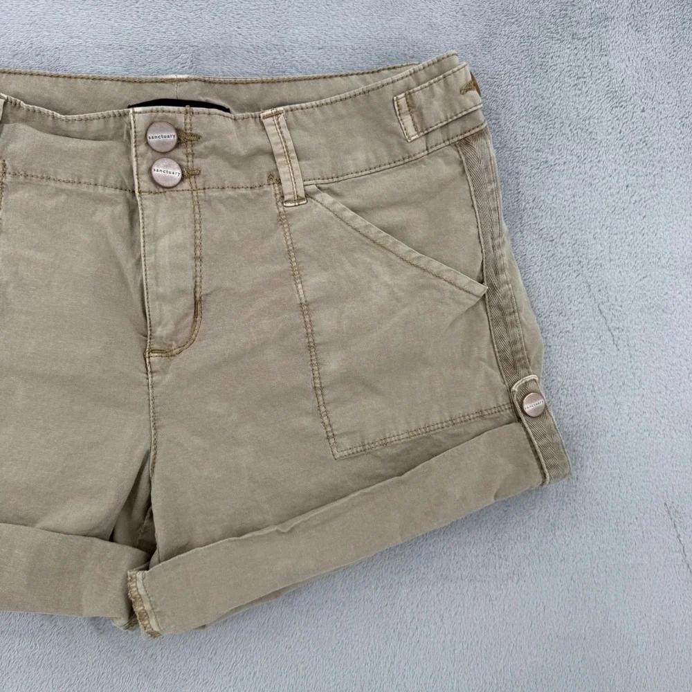 Sanctuary Womens Khaki Utility Cargo Shorts Tan Cuffed Double Button Size 25